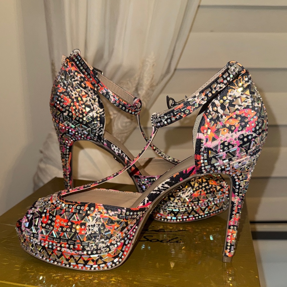 Thalia Sodi Multicolor Patterned D'Orsay Heels with Ankle Strap - Picture 8 of 11